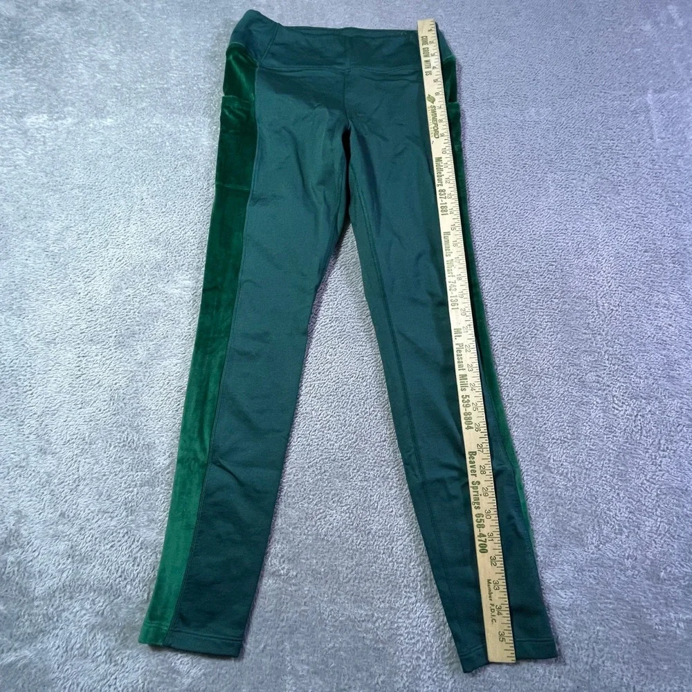 PINK Active Leggings Women's M Medium Green‎ Velvet Side Stripe Athleisure Gym